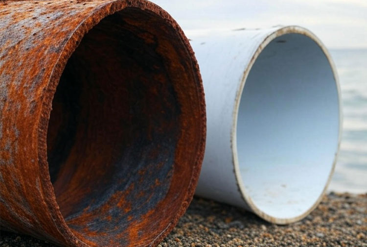 FRP composite vs steel in a corrosive coastal environment