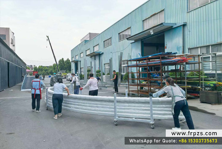 Custom curved FRP pultruded profiles manufactured with Haikuo Frp advanced curved pultrusion equipment