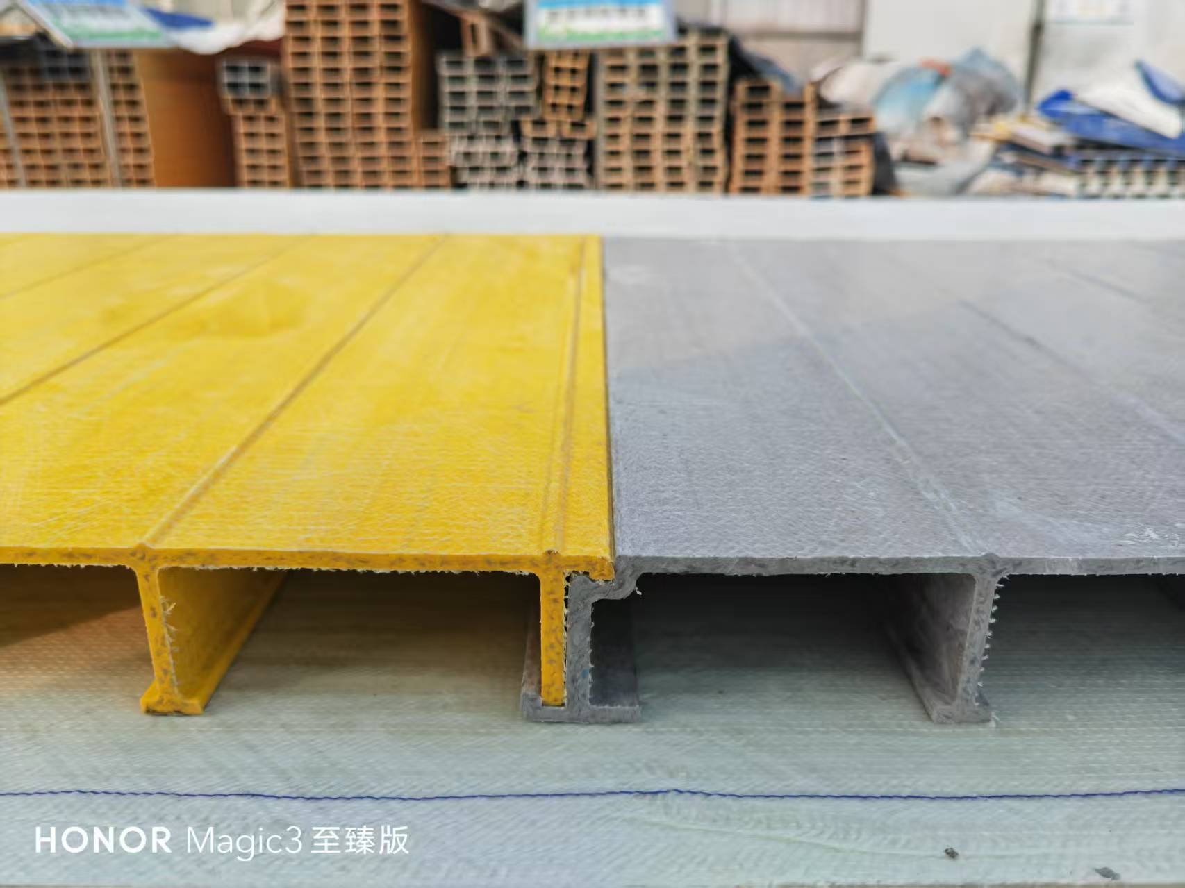 Yellow and gray FRP cover plate color comparison at the factory