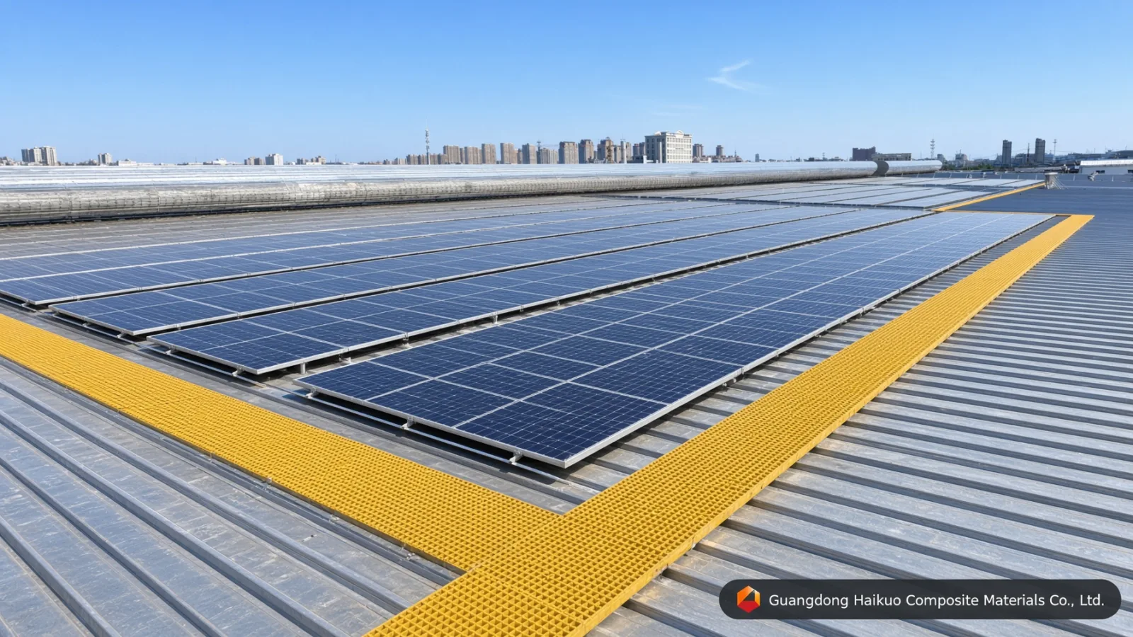 Composite photovoltaic mounting brackets on a rooftop solar installation