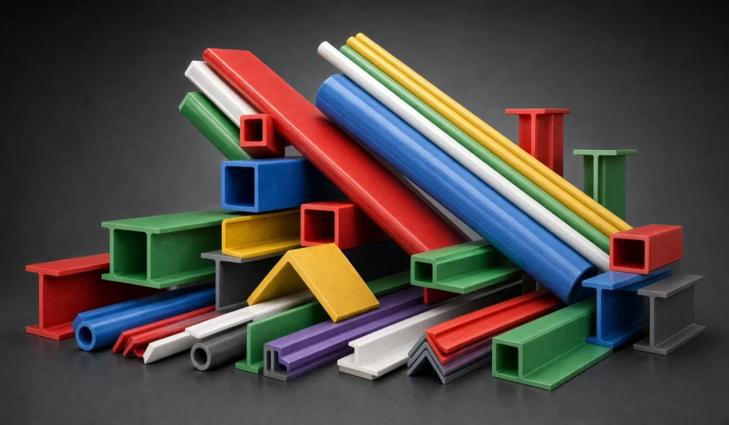 Pultruded FRP profiles in a range of shapes and colors